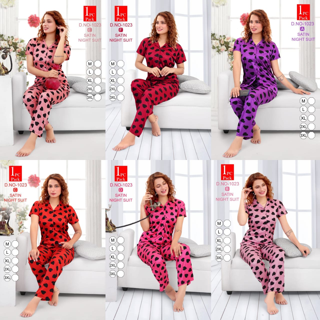Finesta 1023  Satin Night Wear Fully Readymade With Half Sleeves Buttons Collar Style Comfortable Premium Western Collection

